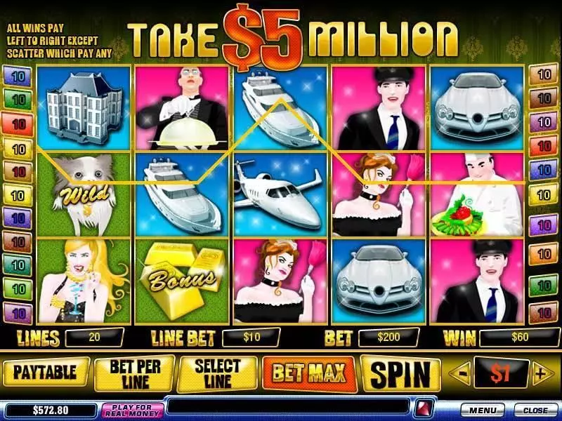 Take 5 Million Dollars  Real Money Slot made by PlayTech - Main Screen Reels