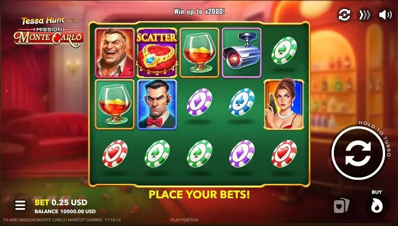 Tessa Hunt and the Mission Monte Carlo  Real Money Slot made by Mascot Gaming - Main Screen Reels