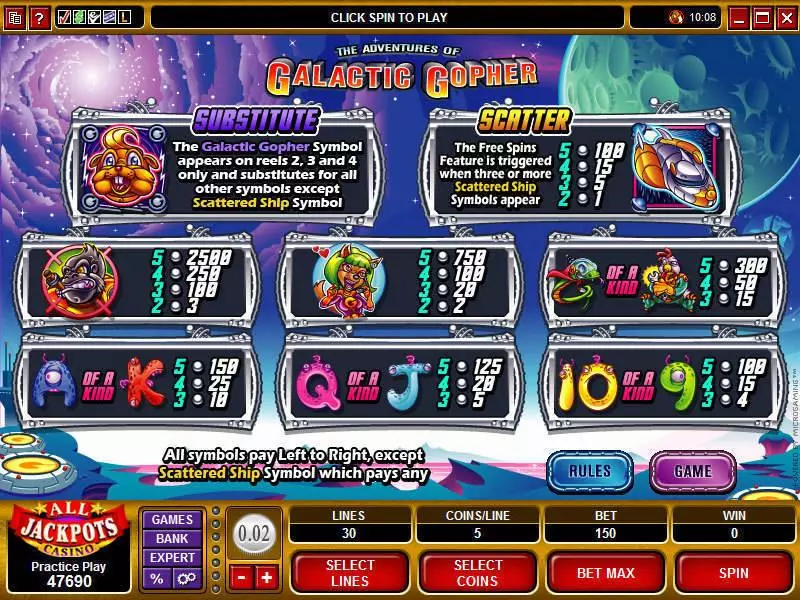 The Adventures of the Galactic Gopher  Real Money Slot made by Microgaming - Info and Rules