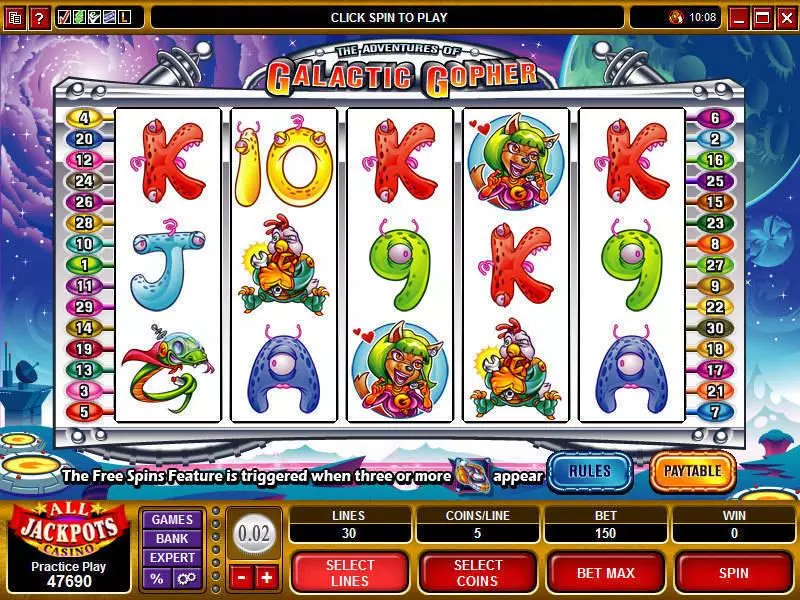 The Adventures of the Galactic Gopher  Real Money Slot made by Microgaming - Main Screen Reels