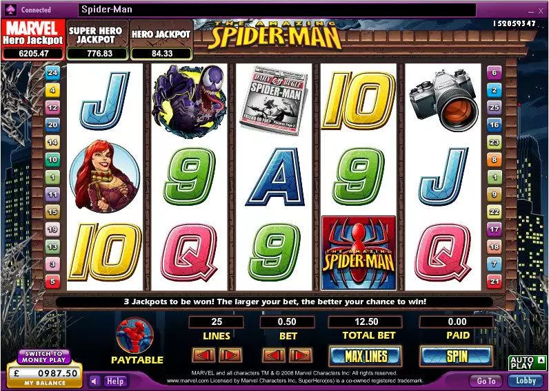 The Amazing Spider-Man  Real Money Slot made by 888 - Main Screen Reels