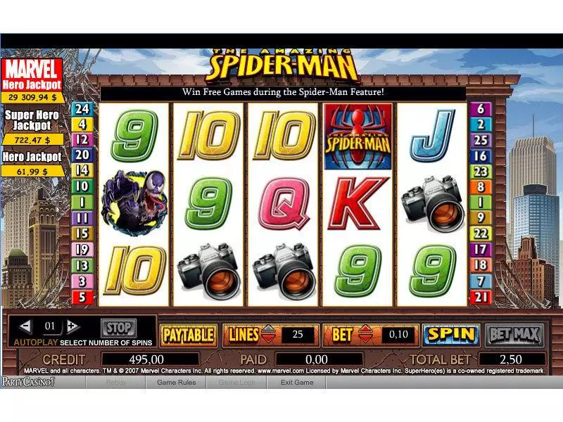 The Amazing Spider-Man  Real Money Slot made by bwin.party - Main Screen Reels