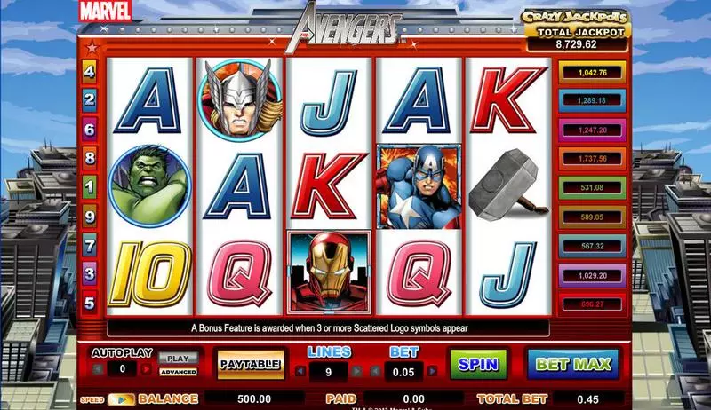 The Avengers  Real Money Slot made by CryptoLogic - Main Screen Reels