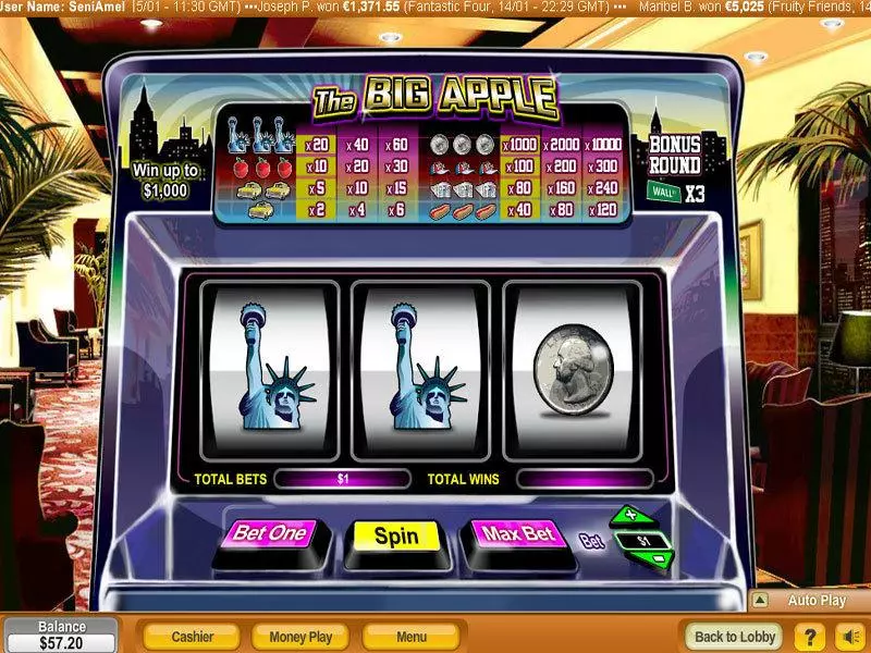 The Big Apple  Real Money Slot made by NeoGames - Main Screen Reels