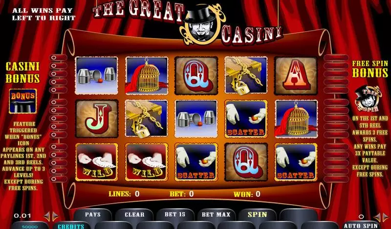The Great Casini  Real Money Slot made by Amaya - Main Screen Reels