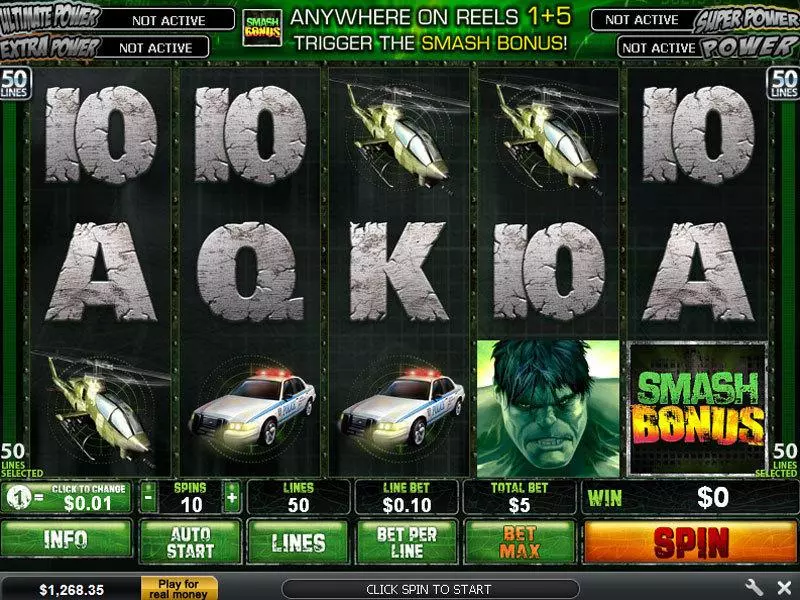 The Incredible Hulk 50 Line  Real Money Slot made by PlayTech - Main Screen Reels