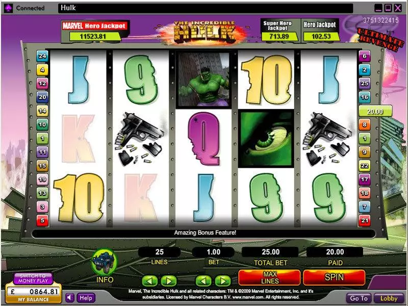 The Incredible Hulk  Real Money Slot made by 888 - Main Screen Reels
