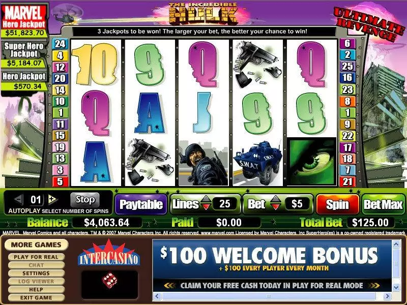 The Incredible Hulk - Ultimate Revenge  Real Money Slot made by CryptoLogic - Main Screen Reels