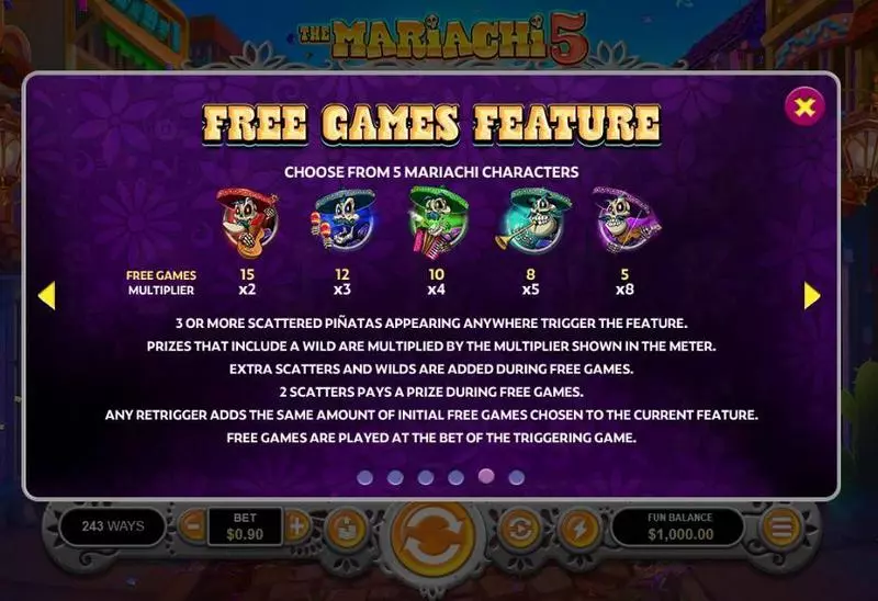 The Mariachi 5  Real Money Slot made by RTG - Free Spins Feature