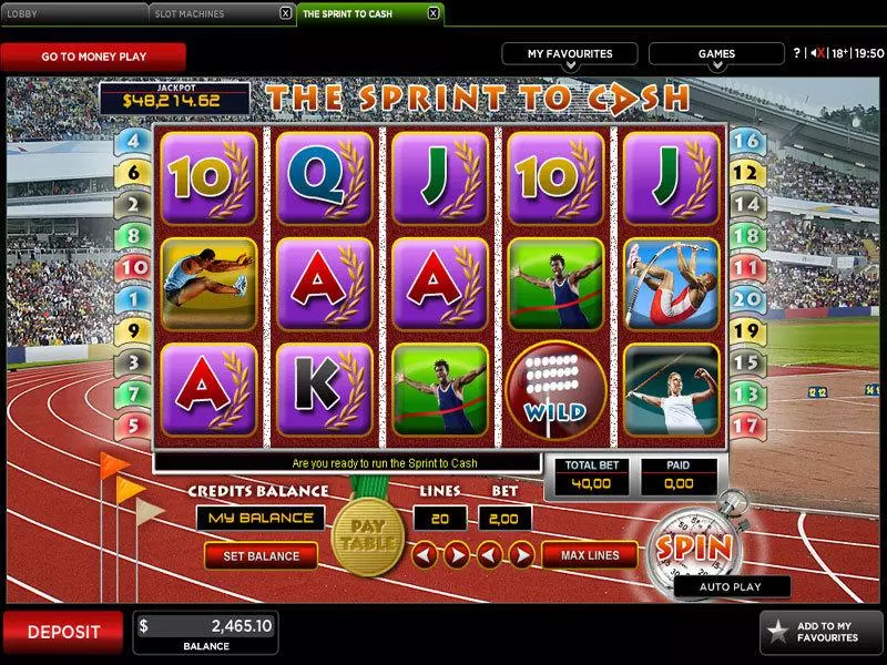 The Sprint To Cash  Real Money Slot made by 888 - Main Screen Reels