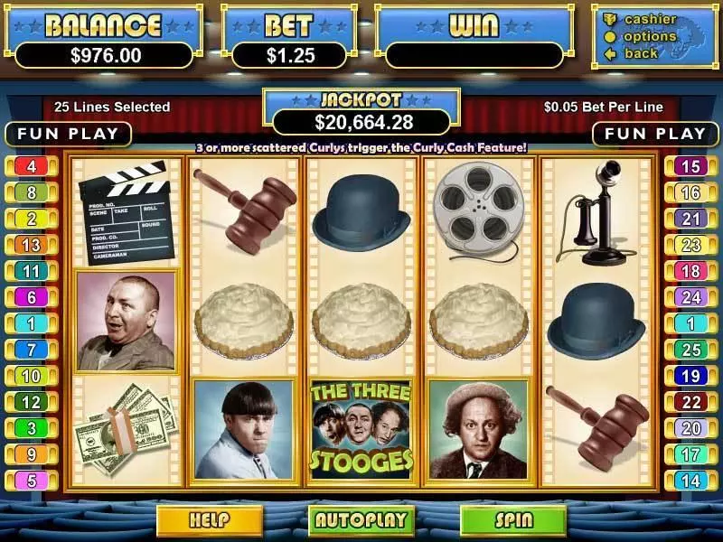 The Three Stooges  Real Money Slot made by RTG - Main Screen Reels