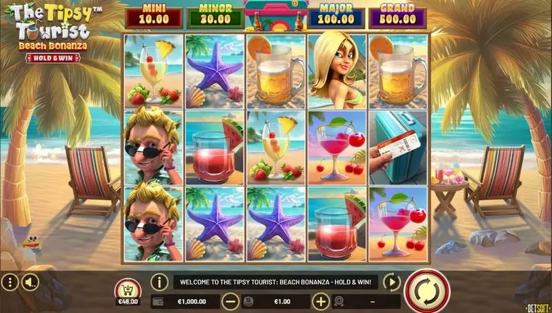 The Tipsy Tourist - Beach Bonanza - Hold & Win  Real Money Slot made by BetSoft - Main Screen Reels