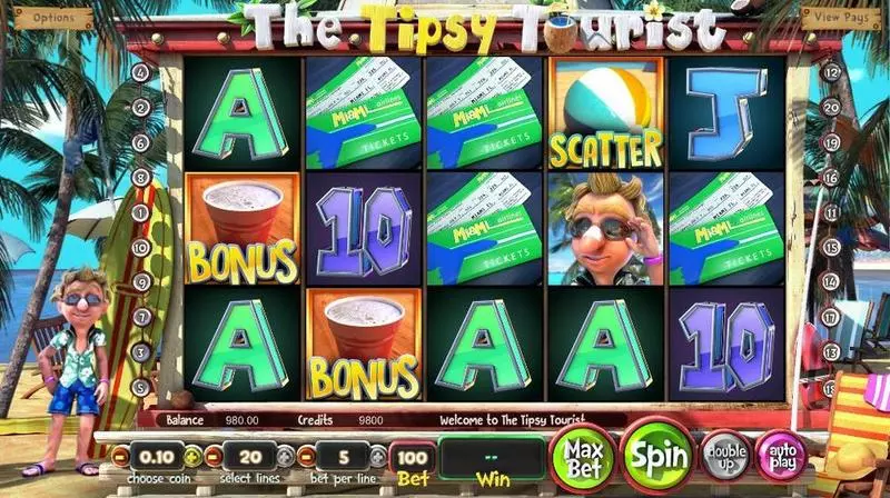 The Tipsy Tourist  Real Money Slot made by BetSoft - Introduction Screen