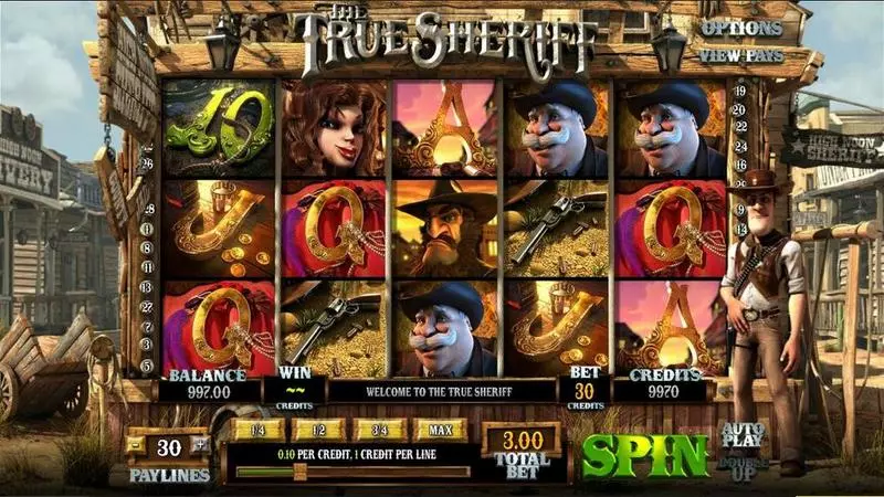The True Sheriff  Real Money Slot made by BetSoft - Introduction Screen