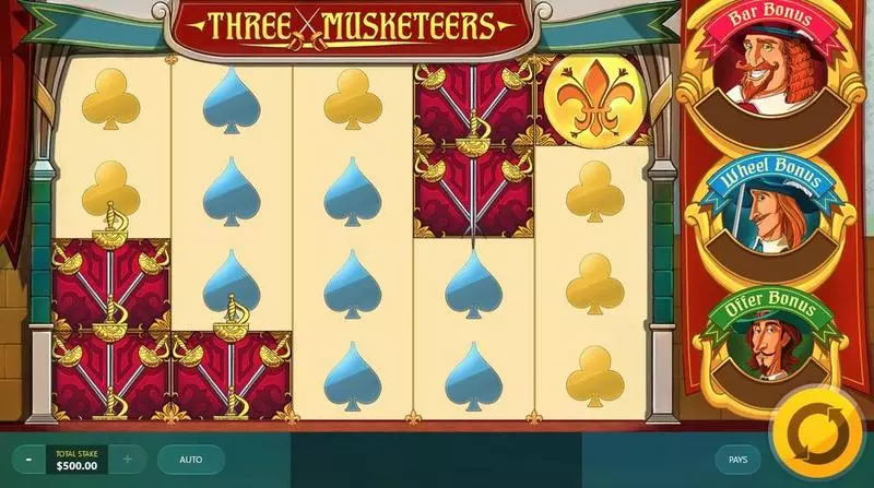 Three Musketeers  Real Money Slot made by Red Tiger Gaming - Main Screen Reels