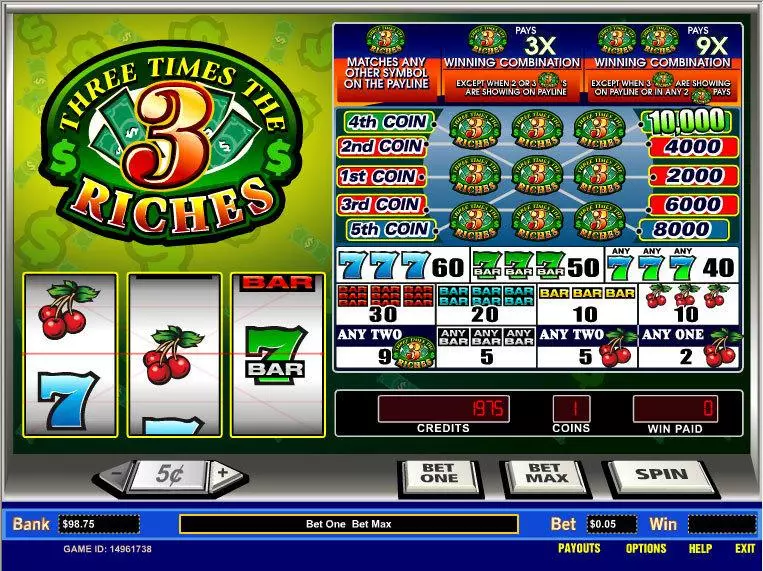 Three Times the Riches  Real Money Slot made by Parlay - Main Screen Reels