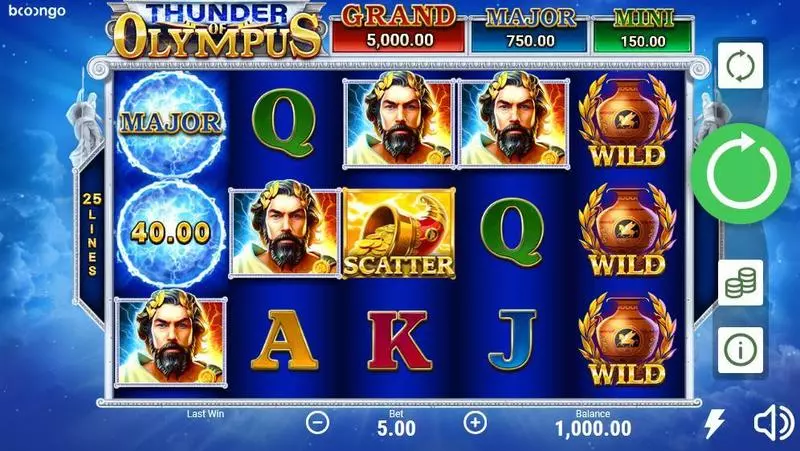 Thunder of Olympus  Real Money Slot made by Booongo - Main Screen Reels