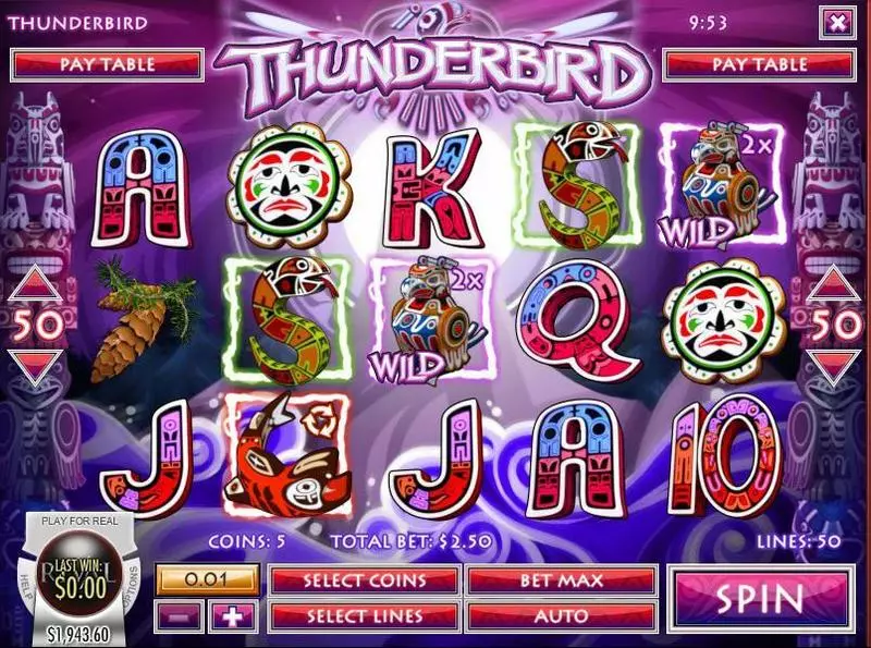 Thunderbird  Real Money Slot made by Rival - Main Screen Reels
