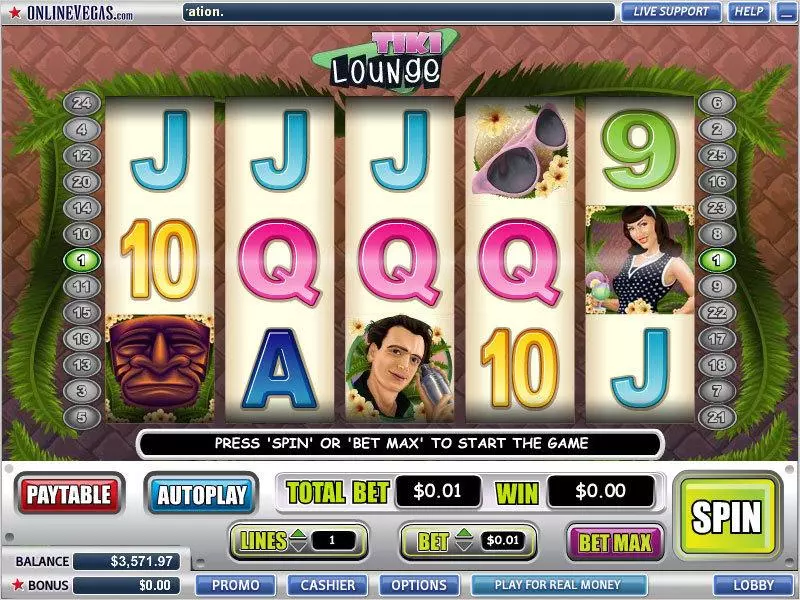 Tiki Lounge  Real Money Slot made by WGS Technology - Main Screen Reels