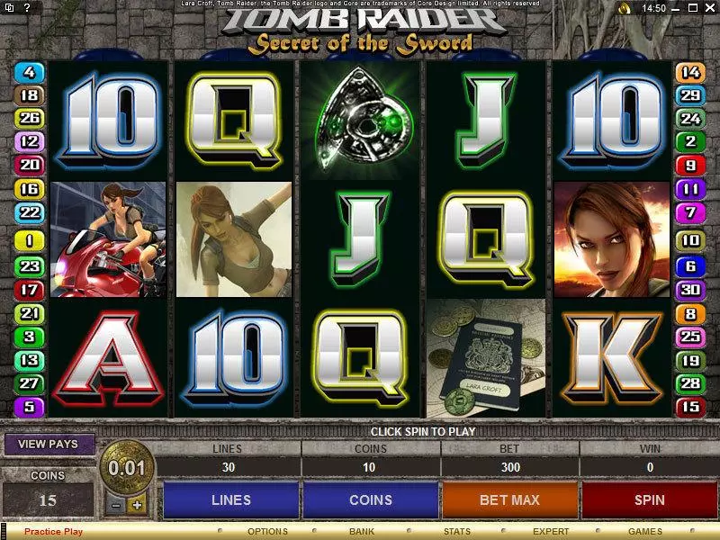 Tomb Raider - Secret of the Sword  Real Money Slot made by Microgaming - Main Screen Reels