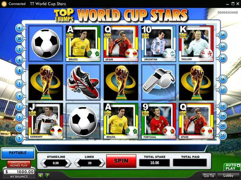 Top Trumps World Cup Stars  Real Money Slot made by 888 - Main Screen Reels