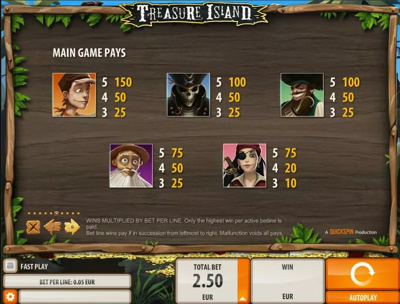 Treasure Island  Real Money Slot made by Quickspin - Info and Rules