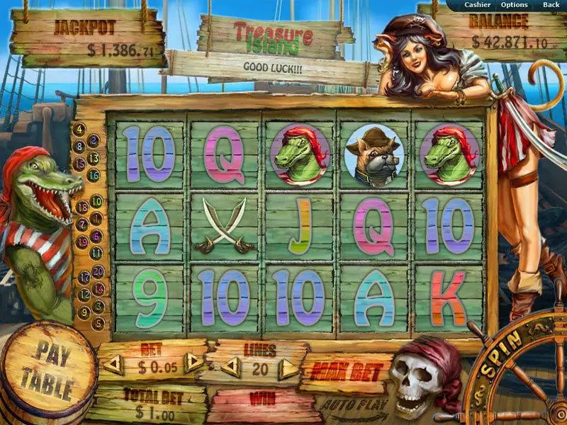 Treasure Island  Real Money Slot made by RTG - Main Screen Reels