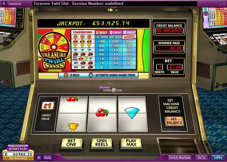 Treasure Twirl  Real Money Slot made by 888 - Main Screen Reels