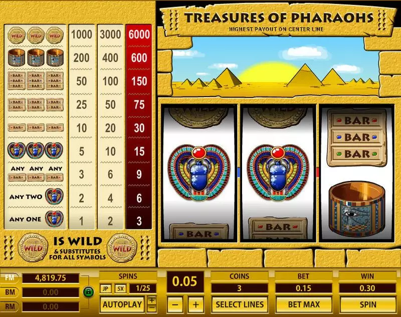 Treasures of Pharaohs 1 Line  Real Money Slot made by Topgame - Main Screen Reels