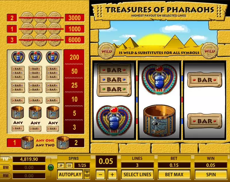 Treasures of Pharaohs 3 Lines  Real Money Slot made by Topgame - Main Screen Reels