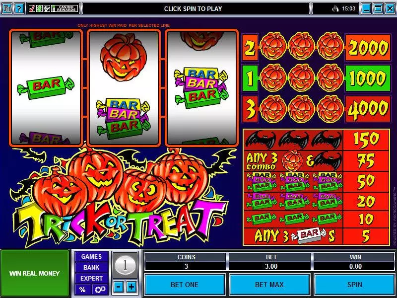 Trick or Treat  Real Money Slot made by Microgaming - Main Screen Reels