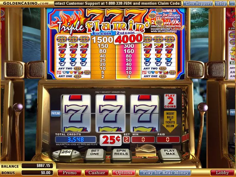 Triple Flamin' 7s  Real Money Slot made by WGS Technology - Main Screen Reels