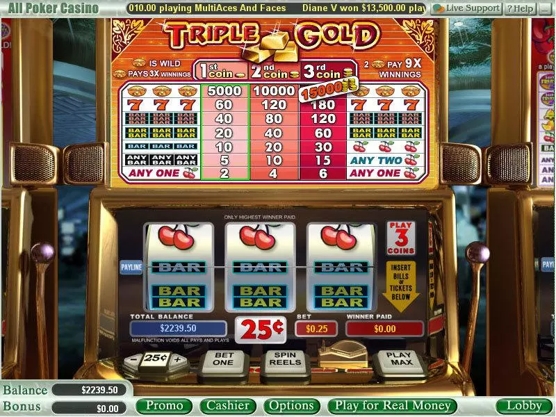 Triple Gold  Real Money Slot made by WGS Technology - Main Screen Reels