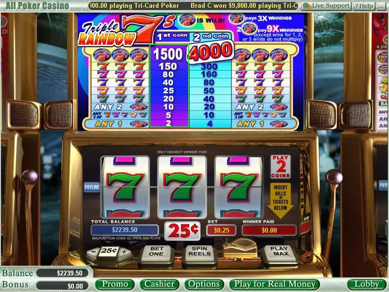 Triple Rainbow 7s  Real Money Slot made by WGS Technology - Main Screen Reels