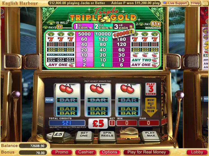 Triple Triple Gold  Real Money Slot made by WGS Technology - Main Screen Reels