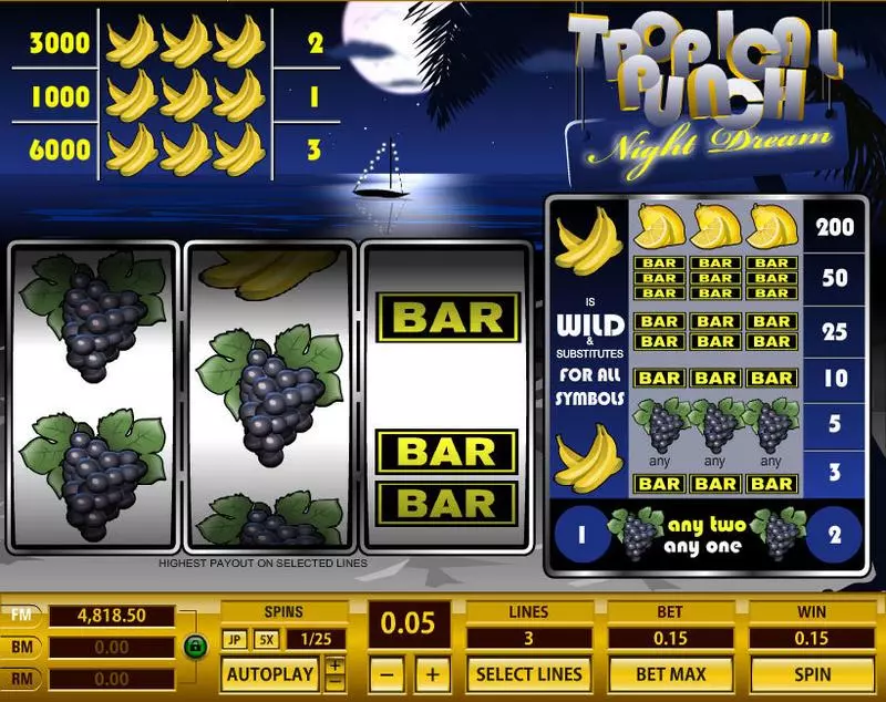 Tropical Punch Night Dream  Real Money Slot made by Topgame - Main Screen Reels