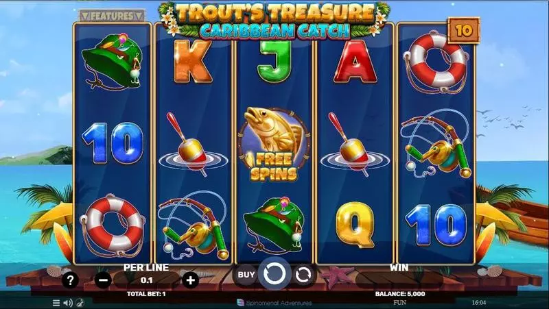 Trout’s Treasure – Caribbean Catch  Real Money Slot made by Spinomenal - Main Screen Reels