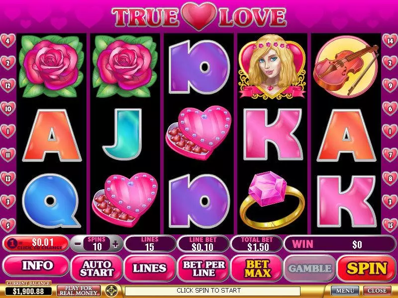 True Love  Real Money Slot made by PlayTech - Main Screen Reels
