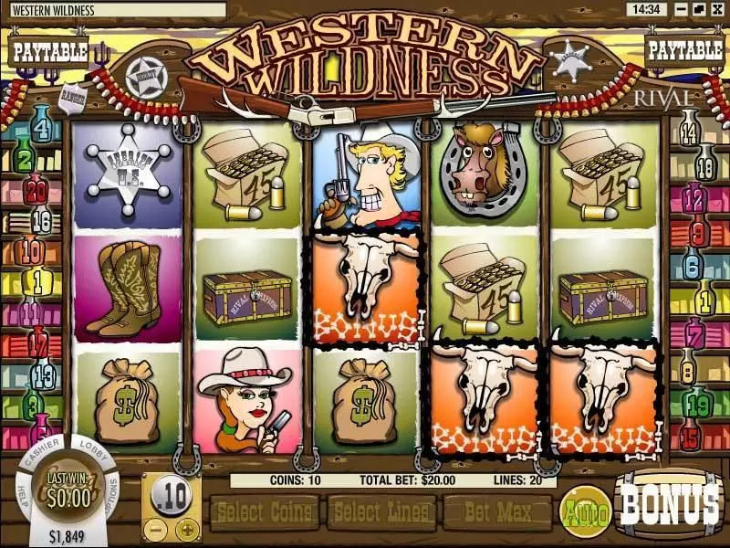 Western Wildness  Real Money Slot made by Rival - Main Screen Reels
