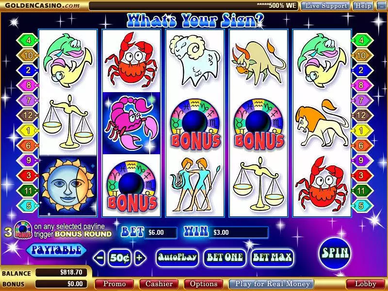 What's Your Sign  Real Money Slot made by WGS Technology - Main Screen Reels