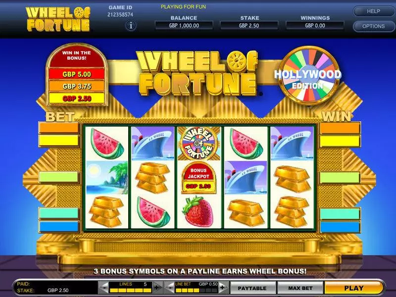 Wheel of Fortune Hollywood Edition  Real Money Slot made by IGT - Main Screen Reels