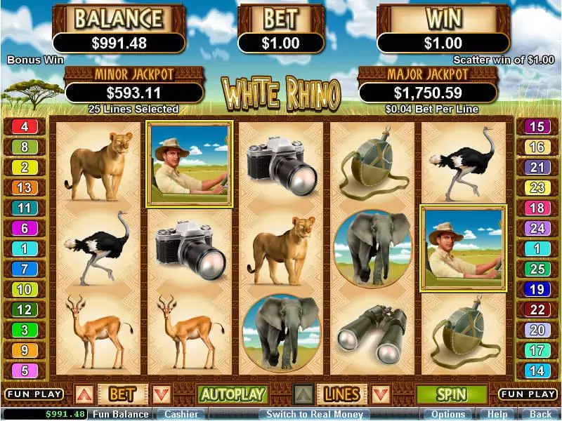 White Rhino  Real Money Slot made by RTG - Main Screen Reels