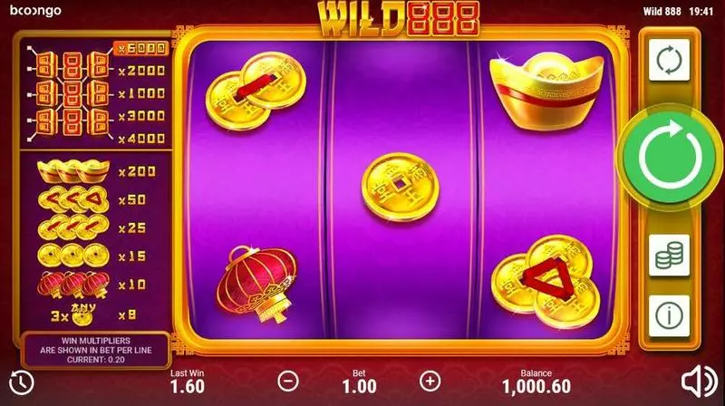 Wild 888  Real Money Slot made by Booongo - Main Screen Reels