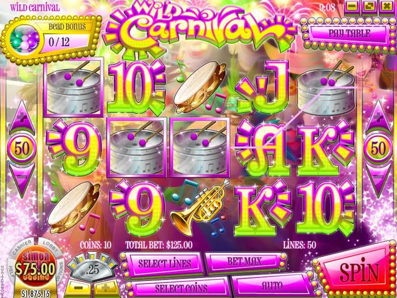 Wild Carnival  Real Money Slot made by Rival - Main Screen Reels