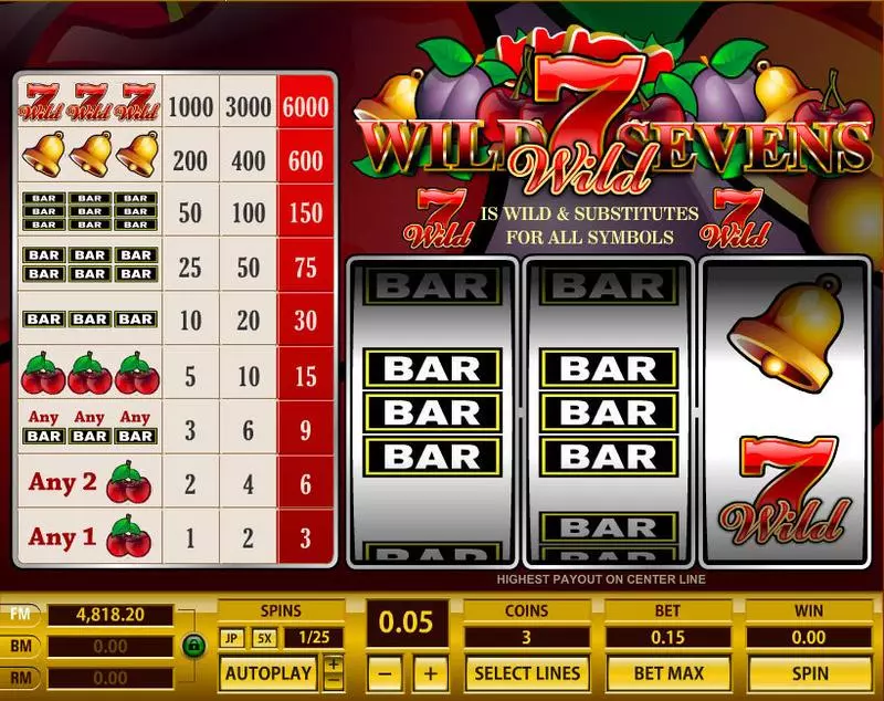 Wild Sevens 1 Line  Real Money Slot made by Topgame - Main Screen Reels
