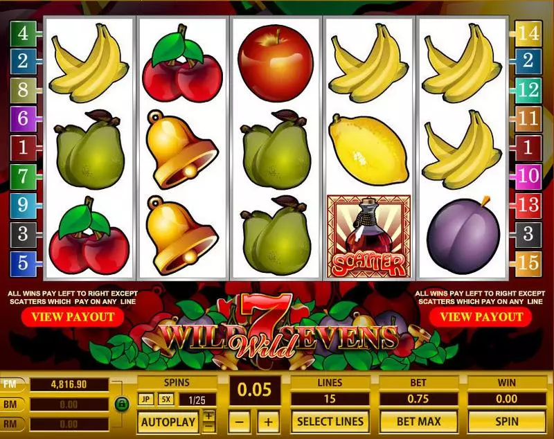 Wild Sevens 15 Lines  Real Money Slot made by Topgame - Main Screen Reels