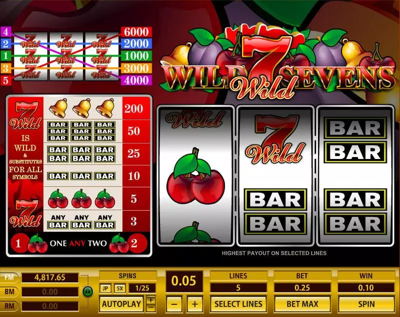 Wild Sevens 5 Lines  Real Money Slot made by Topgame - Main Screen Reels