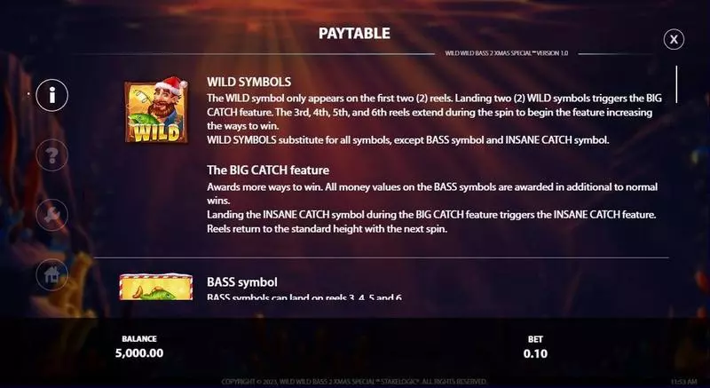 Wild Wild Bass 2 Xmas Special  Real Money Slot made by StakeLogic - Paytable
