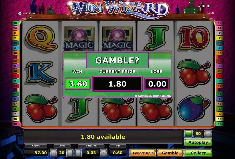Win Wizard  Real Money Slot made by Novomatic - Gamble Screen