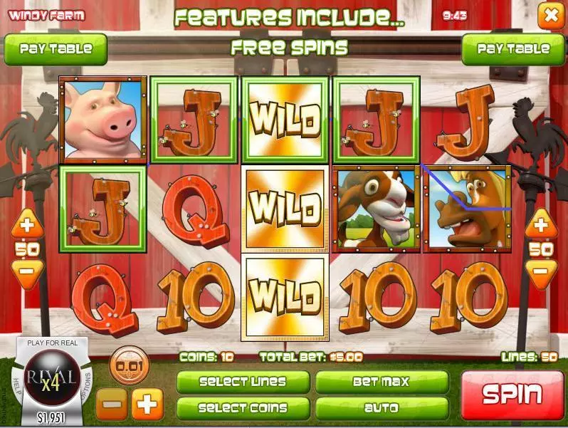 Windy Farm  Real Money Slot made by Rival - Main Screen Reels